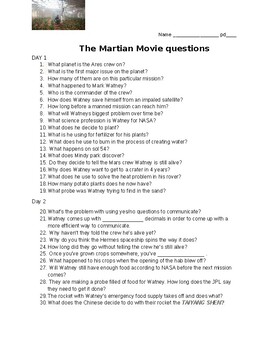 Preview of The Martian Movie Questions