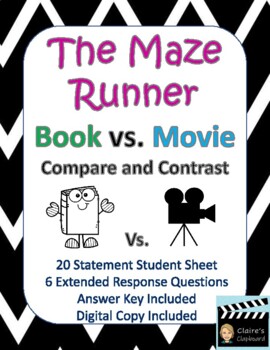 Preview of The Maze Runner Book vs. Movie Compare and Contrast - Google Copy Included