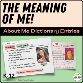 Preview of The Meaning of Me Custom About Me Dictionary Entry Digital Canva Template ELA