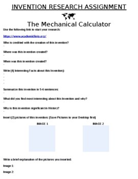 Preview of The Mechanical Calculator "Invention Mini-Research" Online Assignment