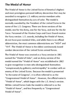 The Medal of Honor Handout by Steven's Social Studies | TpT