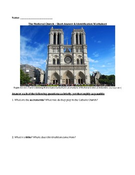 Preview of The Medieval Church – Short Answer & Identification Worksheet