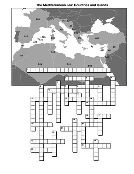 The Mediterranean Sea Countries and Islands Map Crossword TPT
