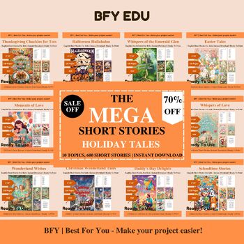 Preview of The Mega Design Bundle Holiday Tales For Kids 11 Topics, 630 Short Stories