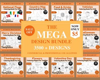 Preview of The Mega Design Bundle | Printable Coloring Pages 62 ebooks 8.5x11in, 6x9in