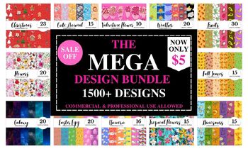 The Mega Design Bundle | Printable Digital Papers 10 Topics, 200+Designs
