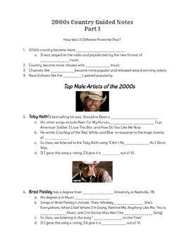Preview of The Men of 2000s Country: Guided Notes & Listening Activity