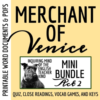 Preview of The Merchant of Venice Act 2 Quiz and Close Reading Bundle (Printable)