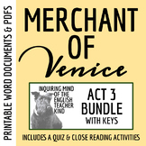 The Merchant of Venice Act 3 Quiz and Close Reading Bundle (Printable)
