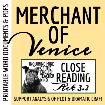 Preview of The Merchant of Venice Act 3 Scene 2 Close Reading Analysis Activity (Printable)