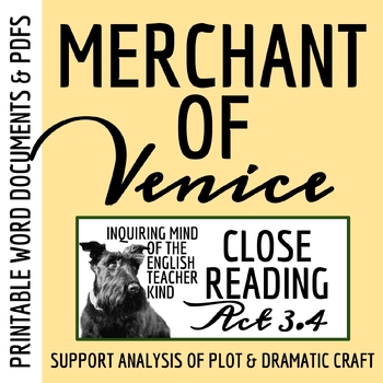 Preview of The Merchant of Venice Act 3 Scene 4 Close Reading Analysis Activity (Printable)