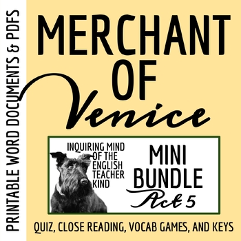 Preview of The Merchant of Venice Act 5 Quiz and Close Reading Bundle (Printable)