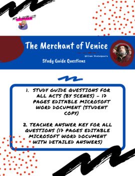 Preview of The Merchant of Venice Study Guide Questions and Answer Key