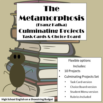 Preview of The Metamorphosis Culminating Projects Set Task Cards Choice Board (Franz Kafka)