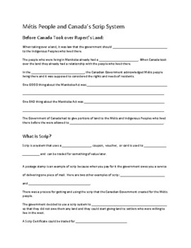 Preview of The Metis People and the Scrip System in Canada Worksheet