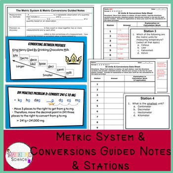 Preview of The Metric System & Metric Conversions: Guided Notes with Stations & Quiz