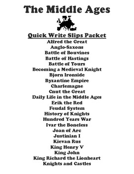 Preview of The Middle Ages "Quick Write" Slips Packet (56 Medieval Topics)