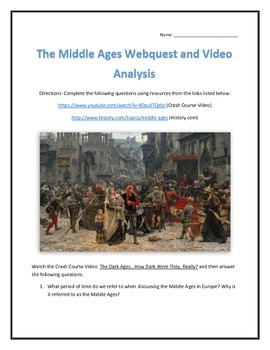 Preview of The Middle Ages- Webquest and Video Analysis with Key