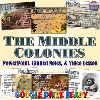 Preview of Middle Colonies PowerPoint Lesson: PowerPoint, Notes, Map, Graphic Organizer