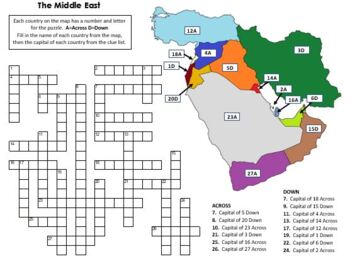 middle east map countries and capitals