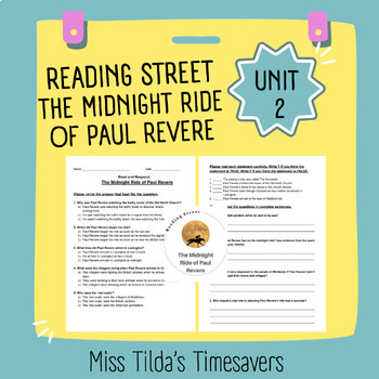 Preview of The Midnight Ride of Paul Revere - Read and Respond Reading Street 5.1