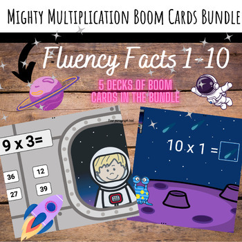 Preview of The Mighty Multiplication Mission Boom Card Bundle: Fluency Facts 1-10