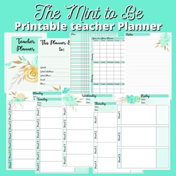 Preview of The Mint to Be Teacher Planner | 3 Period Teacher Planner Printable