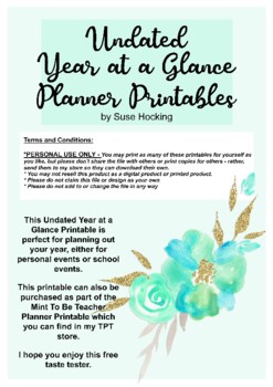 Preview of The Mint to Be Year at a Glance Printable Freebie