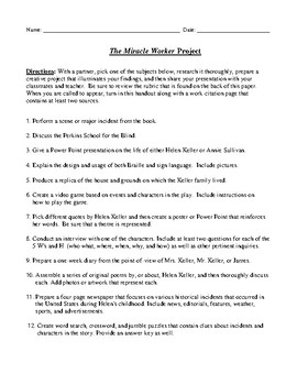 Preview of The Miracle Worker Project and Detailed Rubric