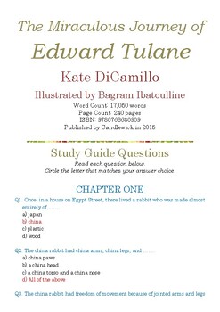 Preview of The Miraculous Journey of Edward Tulane by Kate DiCamillo; Study Guide Quiz w/A