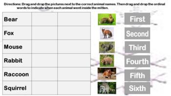 Preview of The Mitten: A Digital Animal Name and Ordinal Numbers Drag and Drop