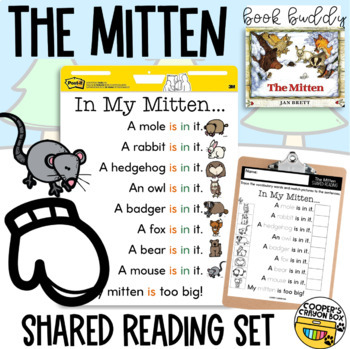 Preview of The Mitten Book Buddy | Shared Poem | Project & Trace, Sight Words, Vocabulary