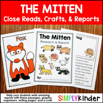 Preview of The Mitten Activities for Kindergarten, Animal Research with Crafts, Jan Brett