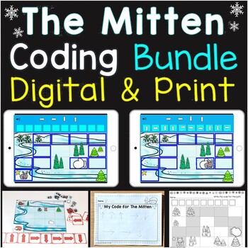 Preview of The Mitten Coding Practice Print (Unplugged) & Digital Activities, Hour of Code