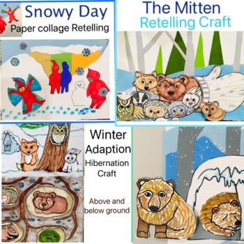 Preview of The Mitten, Snowy Day, Hibernation, Animal Adaptation Winter Craft Art Bundle