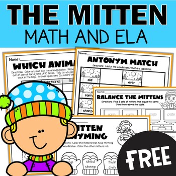 Preview of The Mitten by Jan Brett - Math and Literacy Worksheets Free 1st 2nd Grade Fun