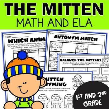 Preview of The Mitten by Jan Brett - Math and ELA Worksheets Book Companion Supplement