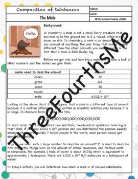 The Mole Activity by ThreeFourthsMe | Teachers Pay Teachers