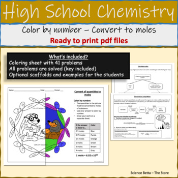 The Mole | Atoms and Molecules | Color by Number | Calculations Worksheet