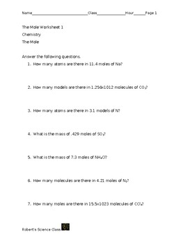 Preview of The Mole Worksheet 1
