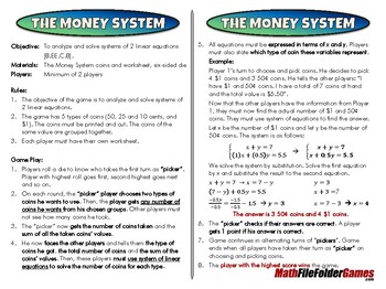 Preview of The Money System - 8th Grade Math Game [CCSS 8.EE.C.8]