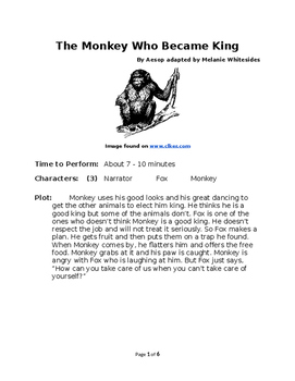 Preview of The Monkey Who Became King - Small Group Reader's Theater by Aesop