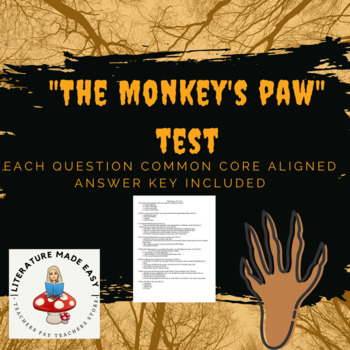 Preview of The Monkey's Paw Test Assessment - common core aligned quiz/test +GoogleForm