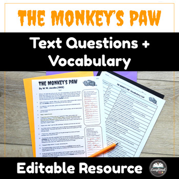 Preview of The Monkey's Paw Text Questions + Vocabulary - Annotate and analyze activity