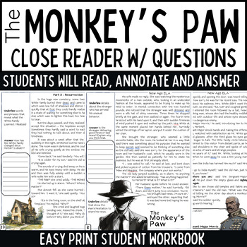 Preview of The Monkey's Paw by W.W. Jacobs Close Reader for Interactive Text Analysis