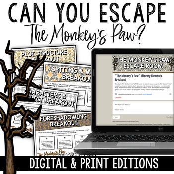 Preview of The Monkey's Paw Escape Room - Digital, Printable, & Editable!