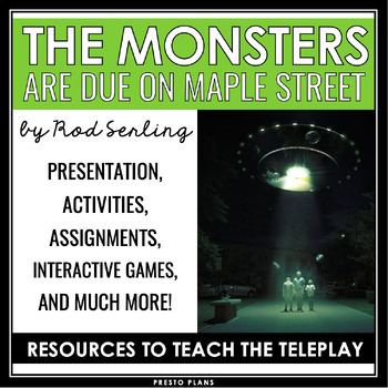 Preview of The Monsters Are Due on Maple Street Twilight Zone - Story Lesson & Activities