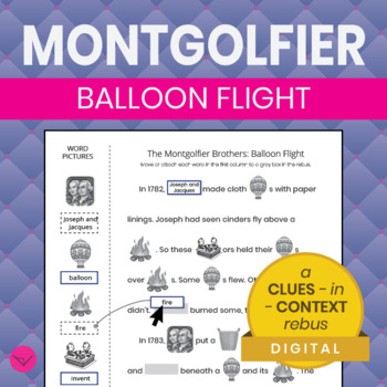 Preview of The Montgolfier Brothers: Balloon Flight CLUES-in-CONTEXT Rebus - SimpleLitRebus