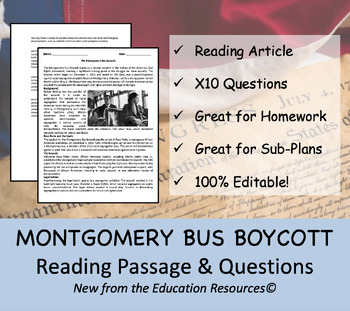 Preview of The Montgomery Bus Boycott - Reading Comprehension Passage & Questions