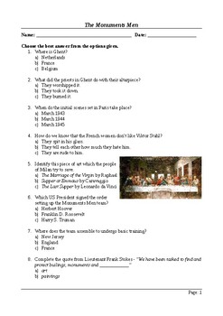 Preview of The Monuments Men - MCQ - 50 Viewing Questions